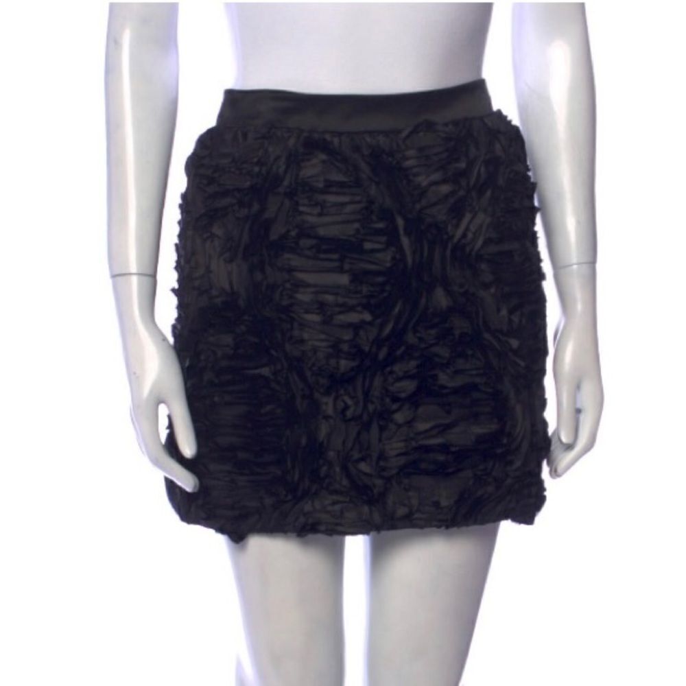 Tibi Y2K Black Silky Textured Ruffled Accents Party Mini Skirt Sz 4